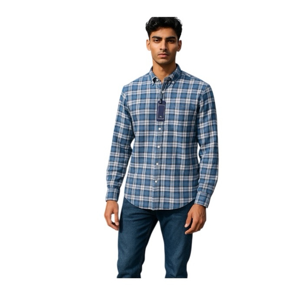 Chatham Road Classic Blue Casual Button Down Shirt with Timeless Plaid
